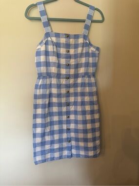 J. Crew Blue and White Gingham Button-Front Mini Dress